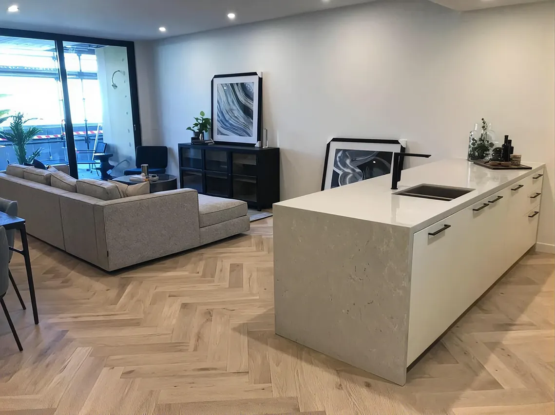 Herringbone timber flooring installation